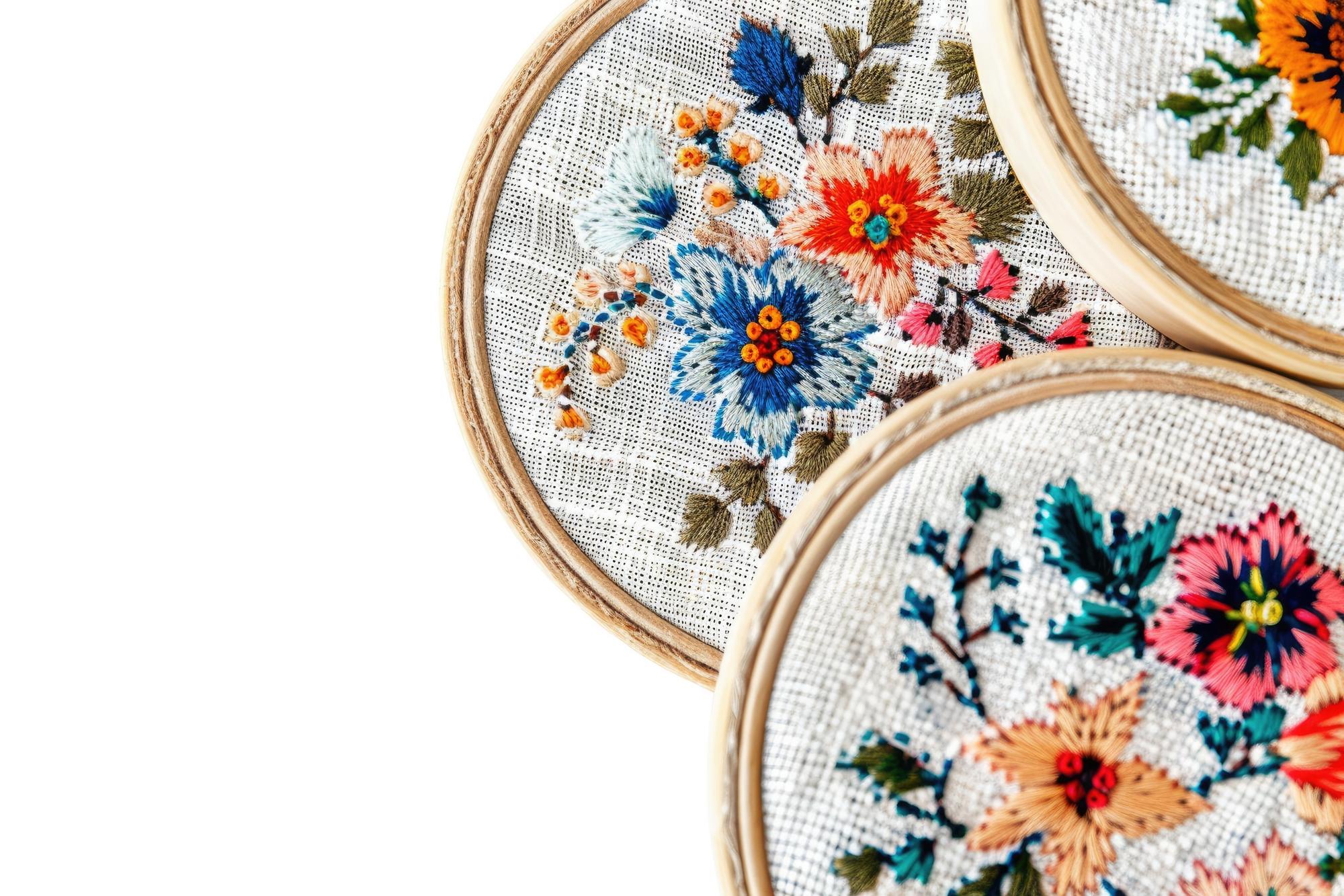 large finished embroidered textile with floral motif